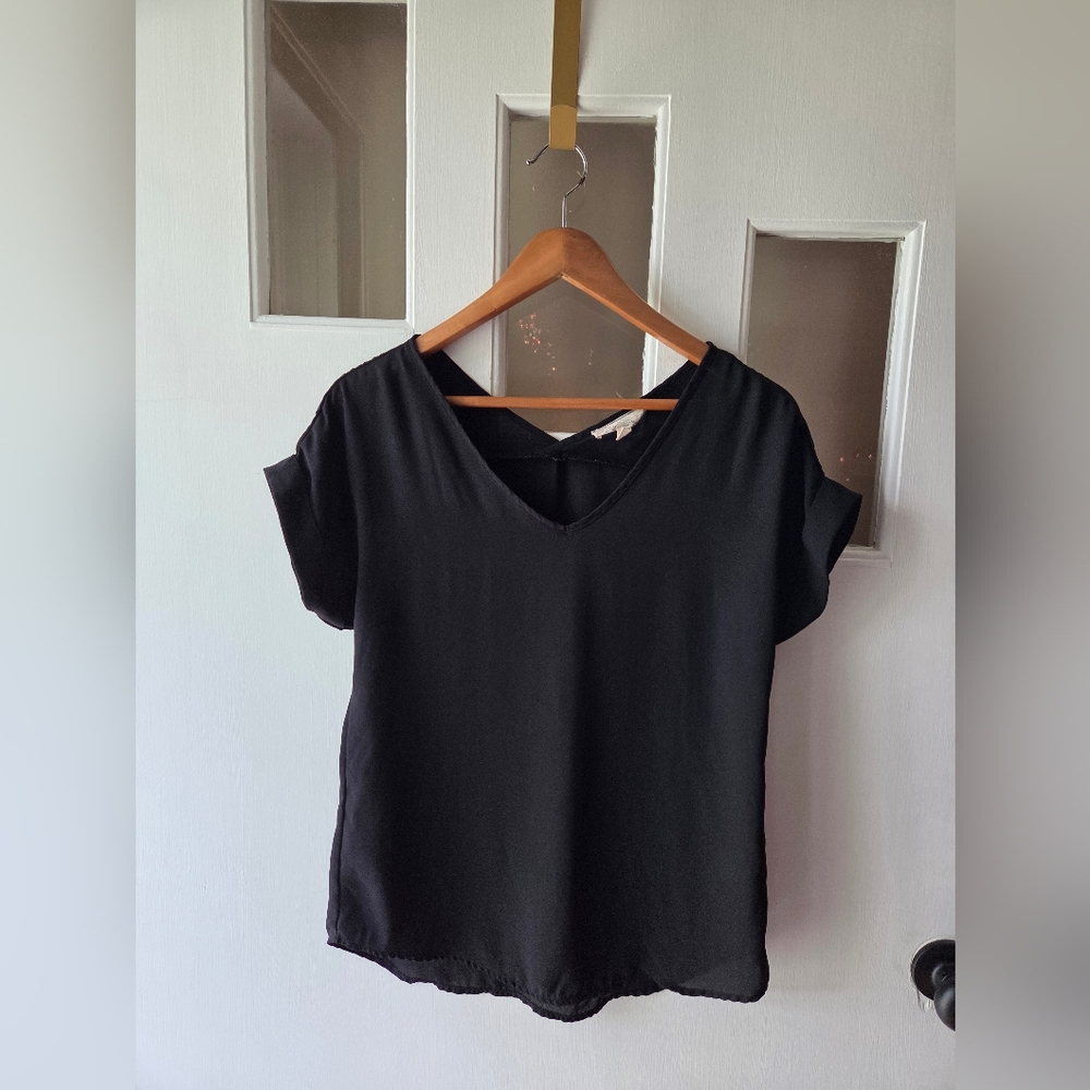 Pink Rose Black Short Sleeve Blouse